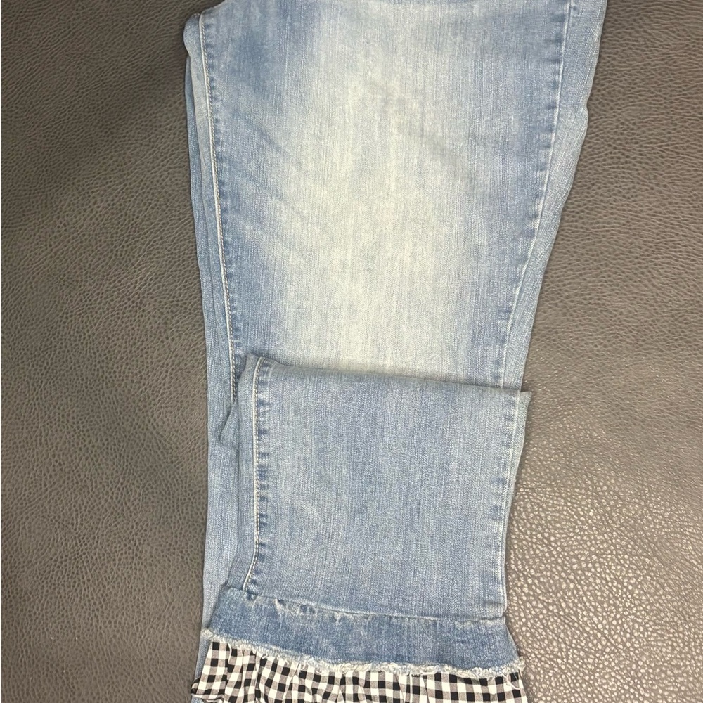 Vintage America Light Blue Cropped Jeans with Gingham Trim